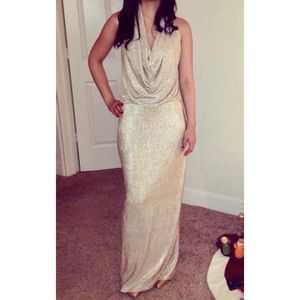 BLACK HALO long halter dress in Gold Size S
